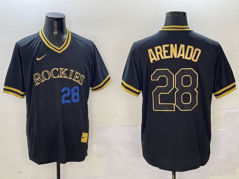 Men Colorado Rockies #28 Arenado Black Gold Game 2025 Nike MLB Jersey style 3